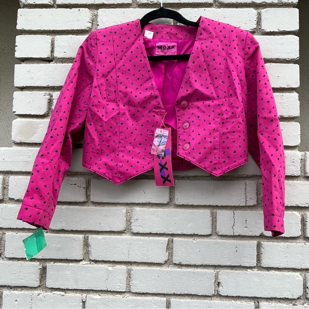 NWT Vtg Mexx Pink & Black Cropped Printed Blazer - Size Small